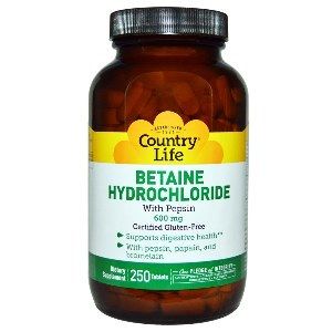 Betaine Hydrochloride with Pepsin (100 Tablet) Country Life